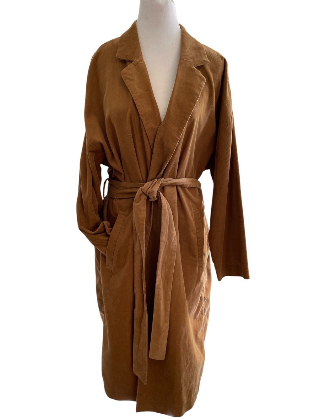 LOWRYS FARM Medium Caramel Fine Corduroy Belted Duster Coat L / XL - Picture 3 of 11